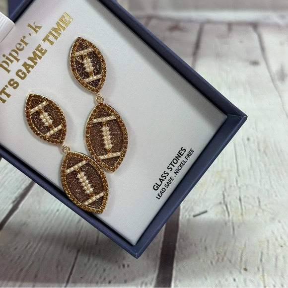 piper K football rhinestone earrings sparkle bling sporty - Picture 3 of 5